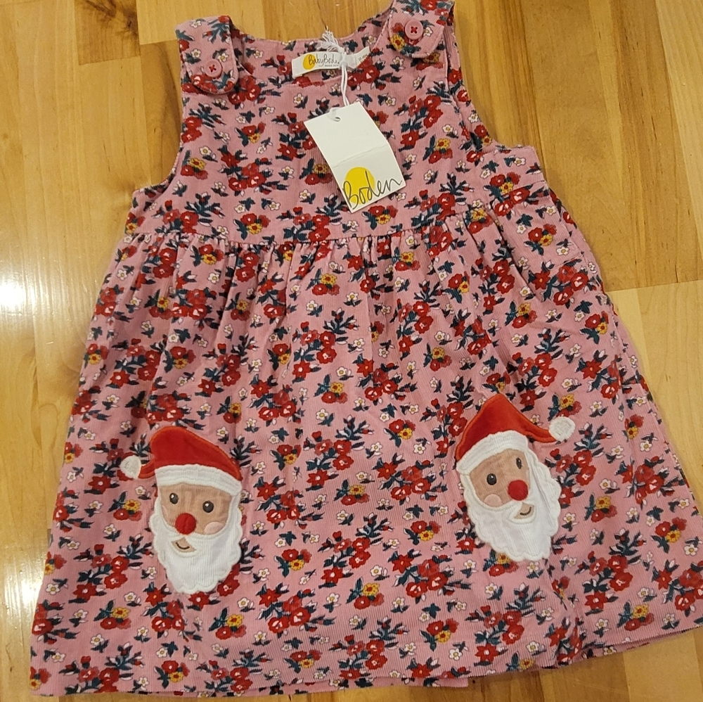 Baby Boden Pink Santa Claus Dress